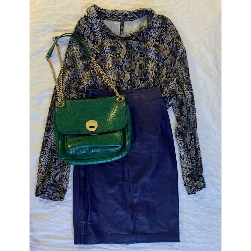 MICHAEL HOBAN Genuine Leather Purple Pencil Skirt